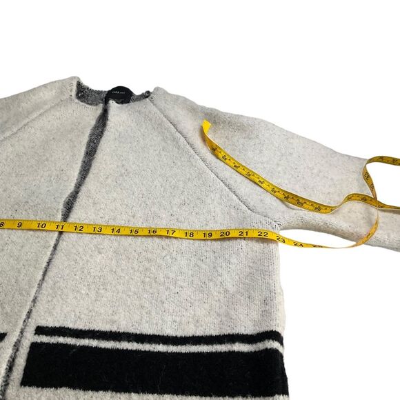 Zara Knit Black and White Wool Blend Greek Key Jacquard Open Front Size S - Picture 13 of 14